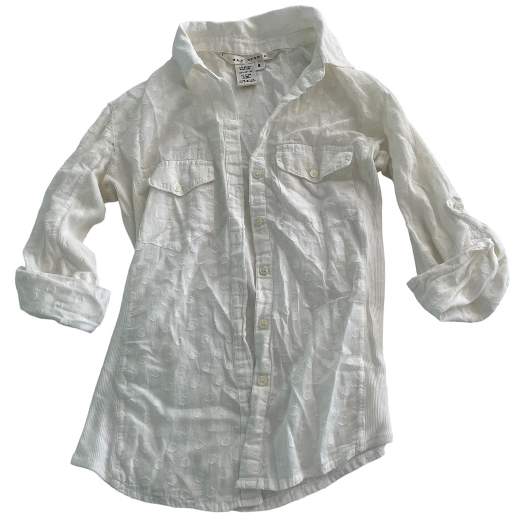 Max Studio.Women’s small white button down shirt with optional button up sleeves